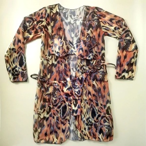 Costum de baie 3 piese cu halat, cupe buretate, slip reglabil, animal print, negru/ maro #ZZ3953 - Img 3