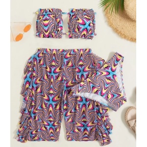 Costum de baie 3 piese cu pantaloni scurti, multicolor #ZZ3979 - Img 2