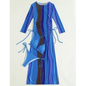 Costum de baie 3 piese cu rochie lunga, albastru #ZZ3918 - Img 6