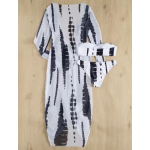 Costum de baie 3 piese cu rochie lunga decoltata, alb/ negru #ZZ3954 - Img 2
