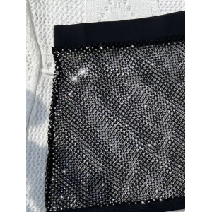 Costum de baie 3 piese, fusta cu aspect metalizat, slip reglabil, negru/ argintiu #ZZ3001 - Img 5