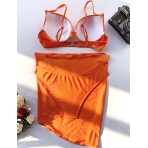Costum de baie 3 piese satinat, cu esarfa, cupe buretate, portocaliu #ZZ3972 - Img 8