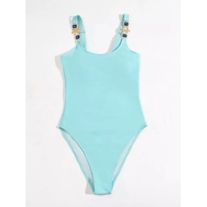 Costum de baie intreg sexy , bretele cu elemente metalice si cristale decorative, bleu/ turcoaz #ZZ1937 - Img 5