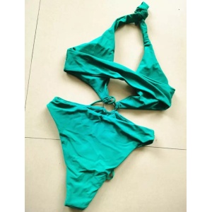 Costum de baie intreg sexy, cu decolteu adanc si decupaje laterale, verde #ZZ1947 - Img 5