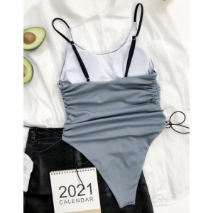 Costum de baie intreg sexy cu snururi laterale reglabile, gri petrol #ZZ1952 - Img 2