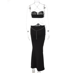 Rochie lunga sexy cu decupaje mari, spatele gol si lanturi metalice decorative, negru #ZZ1074 - Img 10