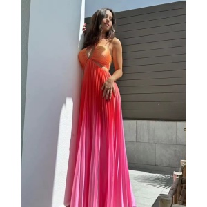 Rochie lungă sexy de plajă, plisată, cu decupaje, multicolor #ZZ1101