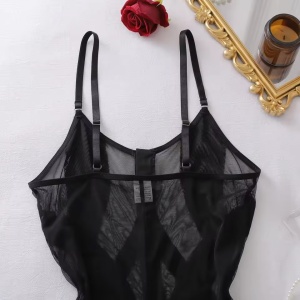 Salopeta sexy elastica cu fermoar din fata pana la spate, negru, #ZZ4058 - Img 11