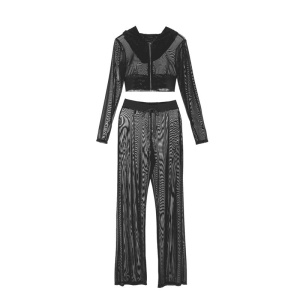 Set 2 piese pentru plaja, cu bluza si pantaloni, semitransparent, negru #ZZ2704 - Img 5