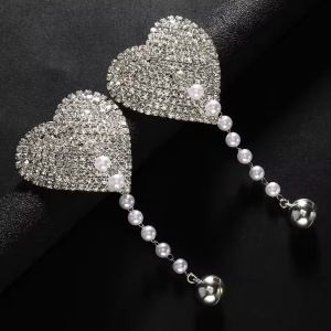 Set accesorii acoperire sani in forma de inima cu cristale, argintiu #ZZ4439 - Img 2