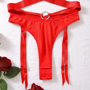 Set lenjerie intima sexy cu benzi satinate, slip cu prindere portjartier, rosu, 2 piese #ZZ4152 - Img 12