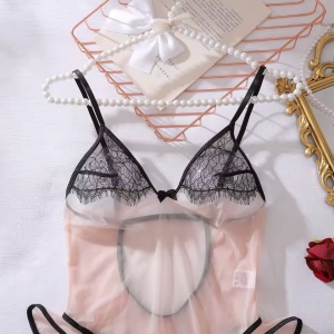 Set lenjerie intima sexy cu body si ciorapi, nude/ negru, 2 piese#ZZ4026 - Img 8