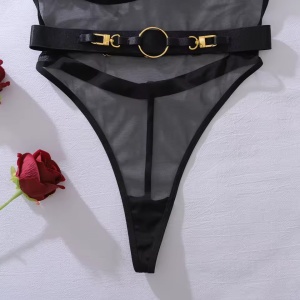 Set lenjerie intima sexy cu body si fusta, negru, 3 piese #ZZ4105 - Img 11