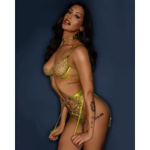 Set lenjerie intima sexy cu lantisoare si cristale decorative, verde, 3 piese#ZZ4326 - Img 7