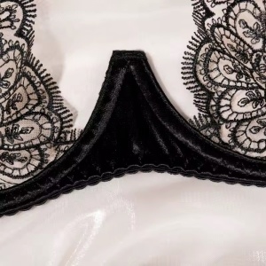 Set lenjerie intima sexy din dantela brodata cu portjartir, negru, 3 piese #ZZ4288 - Img 11