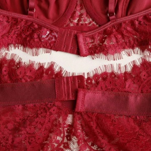 Set lenjerie intima sexy din dantela cu perle decorative, visiniu, 3 piese #ZZ4656 - Img 12