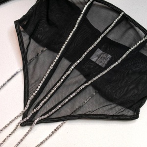 Set lenjerie intima sexy din dantela fina elastica cu cristale, negru, 3 piese #ZZ4948 - Img 10