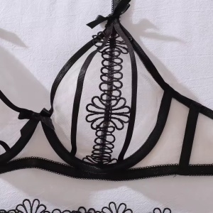 Set lenjerie intima sexy din dantela si tule, negru, 4 piese#ZZ4334 - Img 11