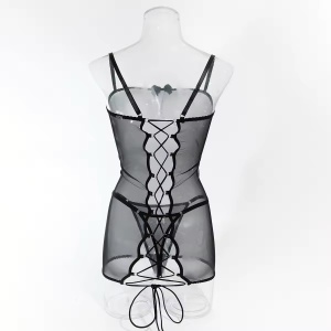 Set lenjerie intima sexy, rochie cu snur reglabil la spate si chilot, negru, 2 piese #ZZ4249 - Img 5