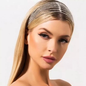 Accesoriu cap tip cordeluta cu cristale decorative, argintiu #ZZ4961
