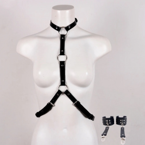 Accesoriu sexy tip ham din piele ecologica pentru bust/spate cu catuse, negru, 2 piese #ZZ4421 - Img 12