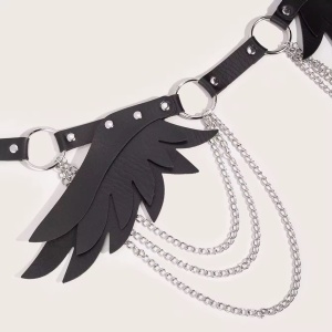 Accesoriu sexy tip ham din piele ecologica si lant, negru #ZZ4290 - Img 4