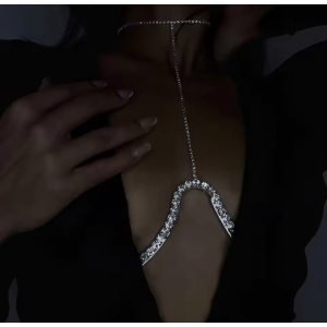 Body chain cu cristale pentru decolteu, argintiu #ZZ4550 - Img 4