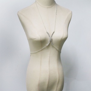 Body chain cu cristale pentru decolteu cu fluturas decorativ, argintiu #ZZ4627 - Img 4