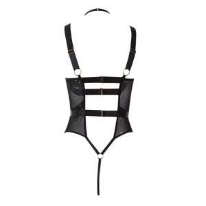 Body sexy tanga cu bretele decorative si catarame aurii, negru, #ZZ4977 - Img 12
