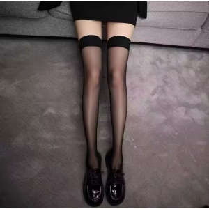 Ciorapi inalti din dres fin cu banda sus, negru #ZZ4127