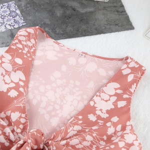 Compleu cu bluza, bustiera si pantaloni lungi, motive florale, roz/alb, 3 piese #ZZ6007 - Img 7