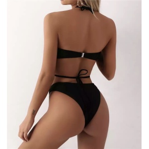 Costum de baie 2 piese, accesoriu detasabil cu cristale, negru #ZZ2749 - Img 2