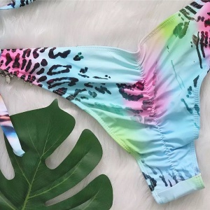 Costum de baie 2 piese animal print cu cristale decorative si slip brzilian, multicolor #ZZ2922 - Img 6