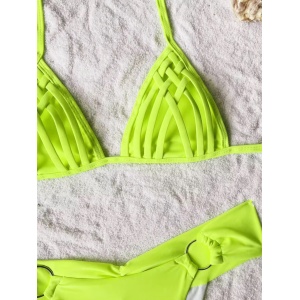 Costum de baie 2 piese, bretele decorative la sutien, verde neon #ZZ2152 - Img 6