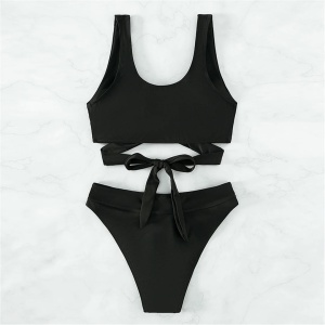 Costum de baie 2 piese cu catarame metalice aurii la slip si sutien, negru #ZZ2794 - Img 8