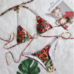 Costum de baie 2 piese cu cristale decorative, animal print, slip brazilian, multicolor #ZZ2895 - Img 12