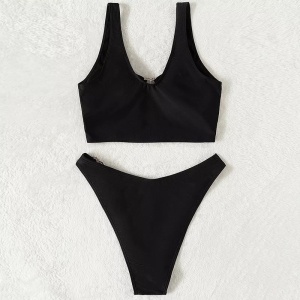 Costum de baie 2 piese cu inimioare decorative, negru #ZZ2890 - Img 3