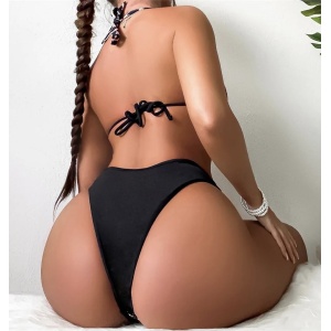 Costum de baie 2 piese cu insertii de plasa, imprimeu leopard, negru #ZZ2767 - Img 2