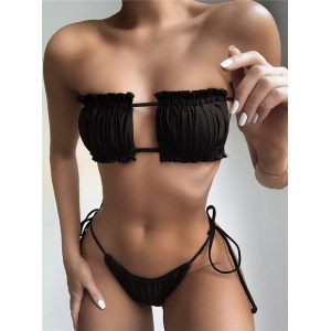 Costum de baie 2 piese, cupe incretite si slip reglabil, negru #ZZ2792 - Img 3