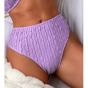 Costum de baie 2 piese din material texturat, slip cu talie inalta, mov/ lila #ZZ2073 - Img 2