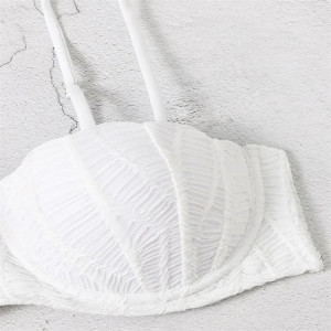Costum de baie 2 piese din material texturat, sutien cu push-up, alb #ZZ2051 - Img 6