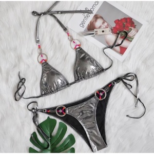 Costum de baie 2 piese metalizat cu cercuri si bilute decorative , argintiu #ZZ2877 - Img 8