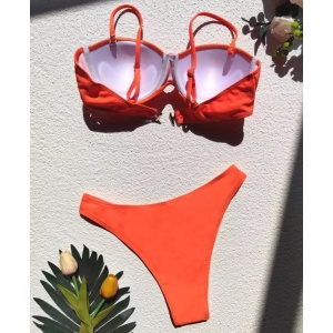 Costum de baie 2 piese reiat, sutien cu push-up , portocaliu #ZZ2871 - Img 4
