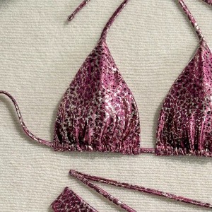 Costum de baie 2 piese sidefat cu imprimeu leopard si slip tanga, mov #ZZ2147 - Img 11