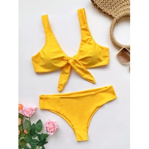 Costum de baie 2 piese, slip cu talie inalta, galben #ZZ2812 - Img 3