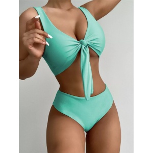Costum de baie 2 piese, slip cu talie inalta, turcoaz #ZZ2814 - Img 3