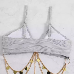 Costum de baie 2 piese texturat, cu lantisoare decorative, gri #ZZ2771 - Img 10