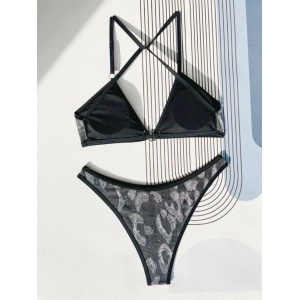 Costum de baie 2 piese texturat cu sclipici, negru/argintiu #ZZ2758 - Img 4