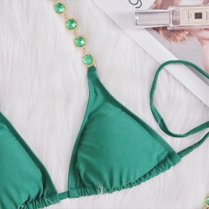 Costum de baie 3 piese cu cristale decorative, verde #ZZ2724 - Img 7