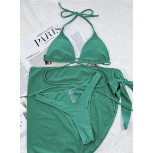 Costum de baie 3 piese cu esarfa si insertii de sclipici, verde #ZZ3905 - Img 2